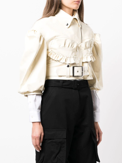 Shop Simone Rocha Ruffled Patent-leather Jacket In Neutrals