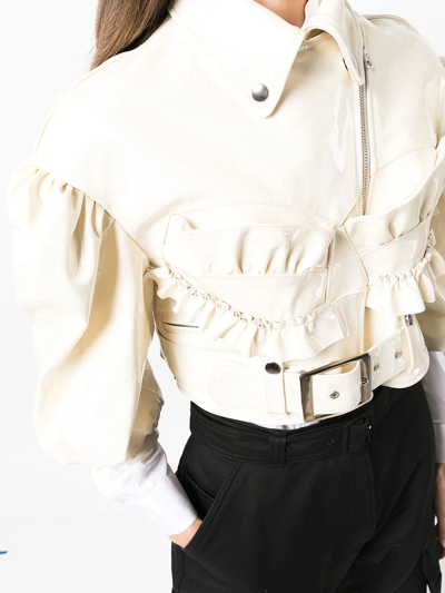 Shop Simone Rocha Ruffled Patent-leather Jacket In Neutrals