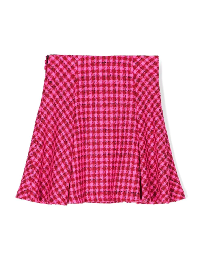 Shop Versace Tweed Check Skirt In Pink