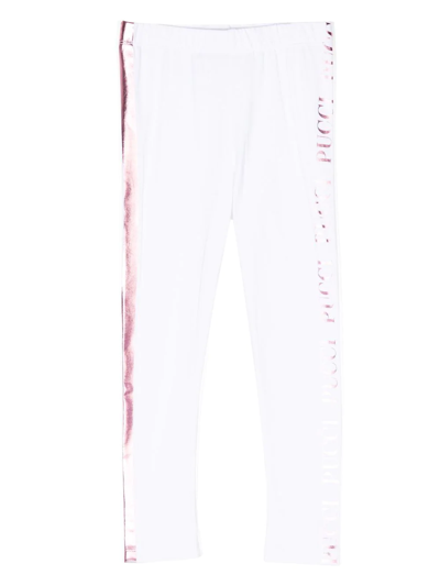 Shop Pucci Junior Metallic-stripe Logo-print Leggings In White