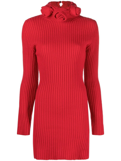 Shop Blumarine Roll-neck Wool Mini Dress In Red