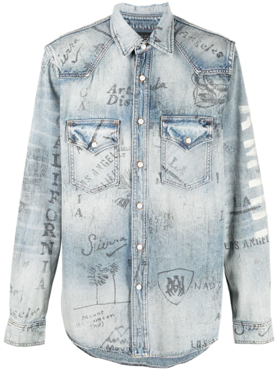 Shop Amiri Military Stencil-print Denim Shirt In Blue