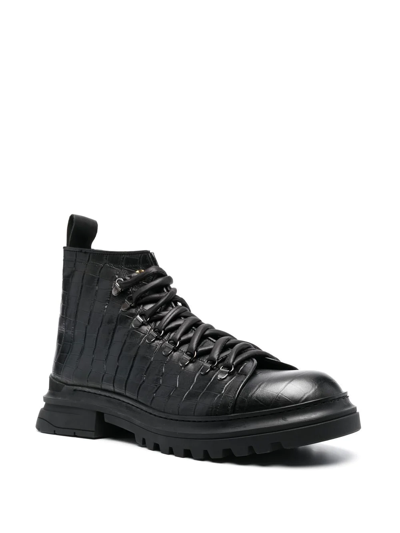 Giuliano Galiano Ronnie Cocco Crocodile-effect Boots In Black