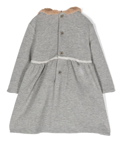 Shop Il Gufo Faux-fur Trim Midi Dress In Grey