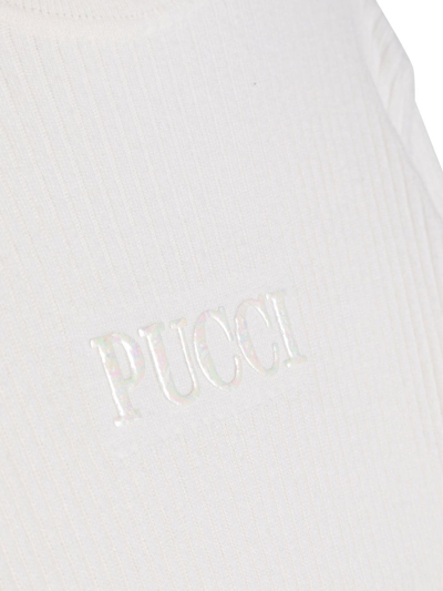 Shop Pucci Junior Embroidered-logo Long-sleeve T-shirt In White