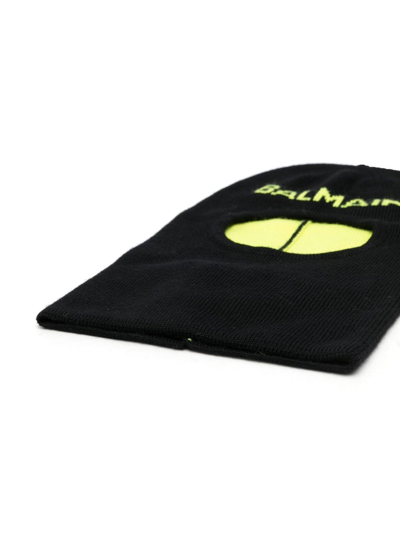 Shop Balmain Embroidered-logo Knitted Balaclava In Black