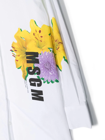 Msgm Floral-print Shirt Dress In White