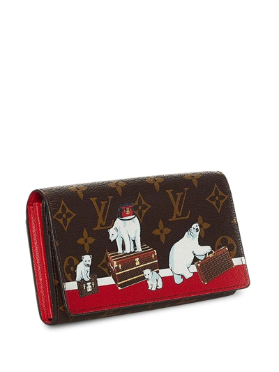 Pre-owned Louis Vuitton 2017 Sarah Monogram Holiday Polar Bear Trunks Long  Wallet In Brown