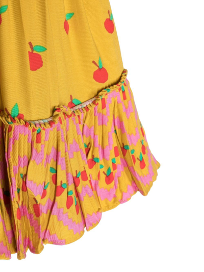 Shop Stella Mccartney Fruit-print Tiered-skirt In Yellow