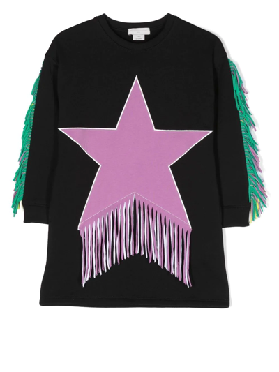 Shop Stella Mccartney Fringed Star-patch Sweater Dress In Black