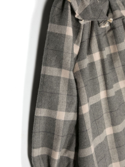 Shop Bonpoint Checked Ruffle-trim Dress In Grey