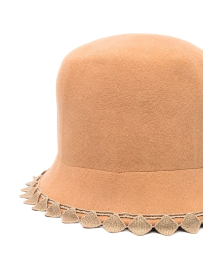 Shop Mi Mi Sol Geometric-trim Wool Bowler Hat In Neutrals