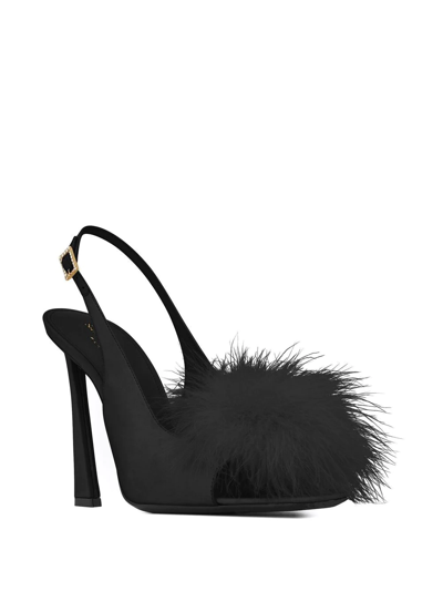 Saint Laurent Faux-fur Detail 110mm Sandals In Black