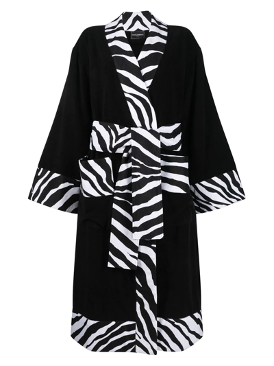 Shop Dolce & Gabbana Zebra Print-trim Bathrobe In Black