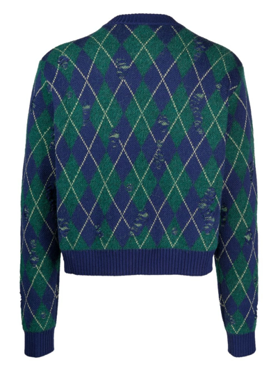 Shop Liberal Youth Ministry Distressed Argyle-pattern Jumper In Green