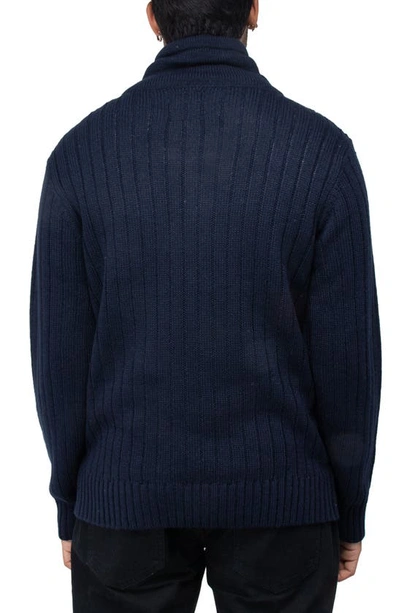 Shop X-ray Xray Shawl Collar Cable Knit Sweater In Navy