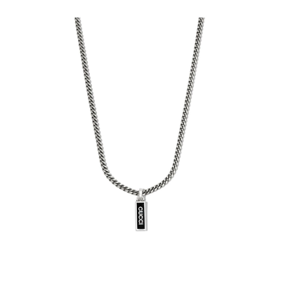 Shop Gucci Sterling Silver Enamel Pendant Necklace