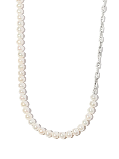 Shop M Cohen Silver-tone Perla Marinia Pearl Chain Necklace In White