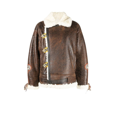 Shop Etro Brown Gina Leather Shearling Jacket In 0100 - Brown