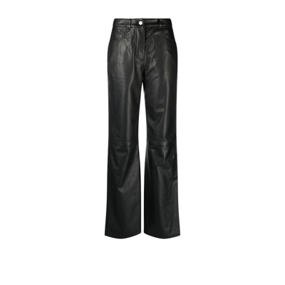 Shop Remain Black Charlene Leather Wide-leg Cargo Trousers