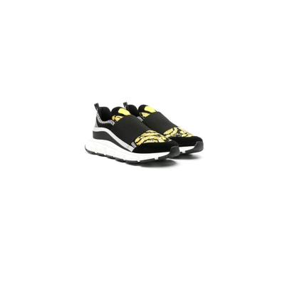 Shop Versace Teen Black Baroque Print Sneakers