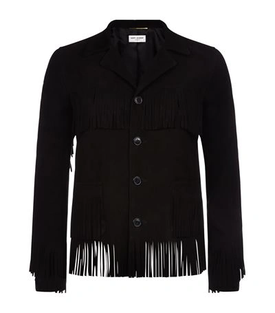 Saint Laurent Curtis Fringed Suede Jacket In Black