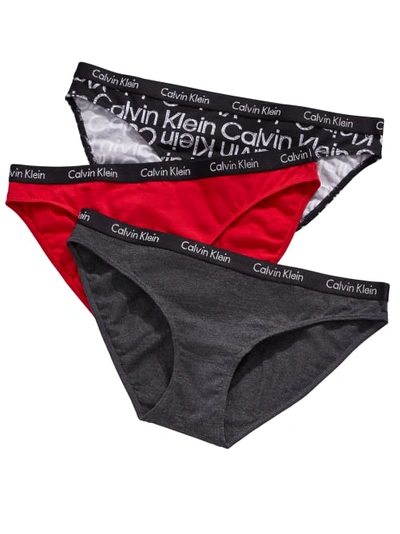 Shop Calvin Klein Carousel Bikini 3-pack In Logo,red,charcoal
