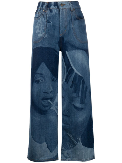Ahluwalia Blue Lolly Printed Wide-leg Jeans In Blue