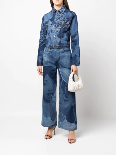 Shop Ahluwalia Graphic-print Wide Leg Jeans In Blue