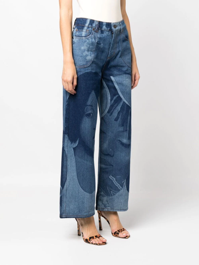 Shop Ahluwalia Graphic-print Wide Leg Jeans In Blue