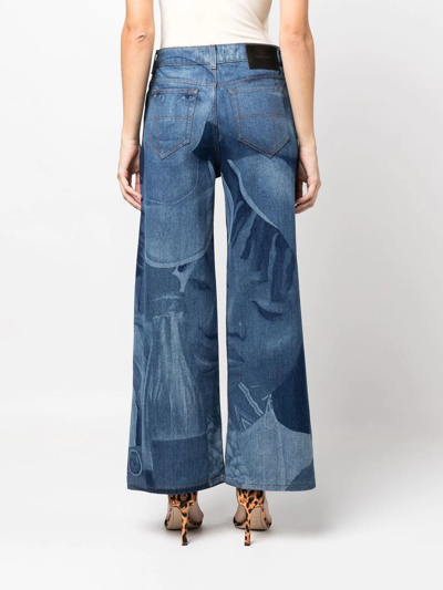 Shop Ahluwalia Graphic-print Wide Leg Jeans In Blue