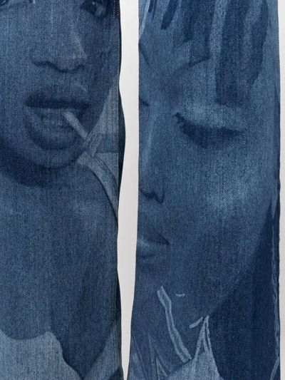 Shop Ahluwalia Graphic-print Wide Leg Jeans In Blue
