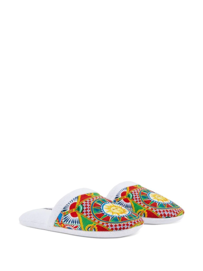 Shop Dolce & Gabbana Carretto Siciliano-print Terry Slippers In Weiss