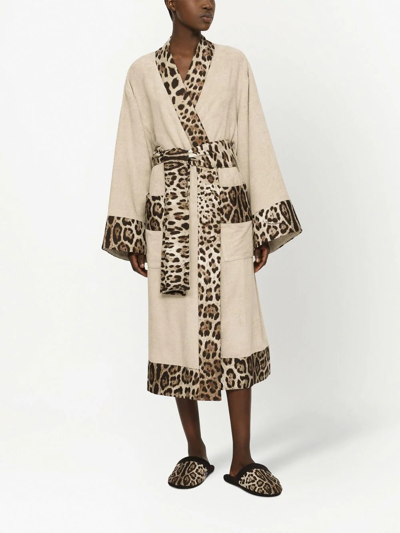 Dolce & Gabbana Leopardo Cotton Terry Slippers In Schwarz
