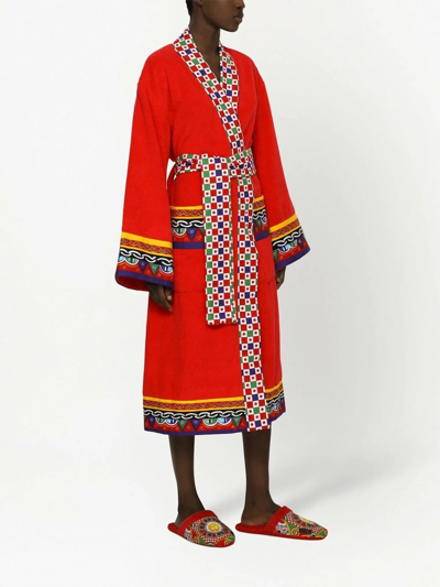 Dolce & Gabbana Carretto Siciliano-print Terry Slippers In Rot