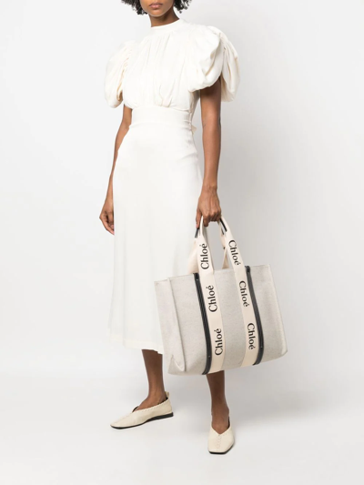 Chloé Logo-strap Tote Bag In 91j White - Blue 1