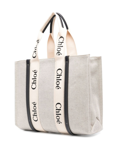 Chloé Logo-strap Tote Bag In 91j White - Blue 1