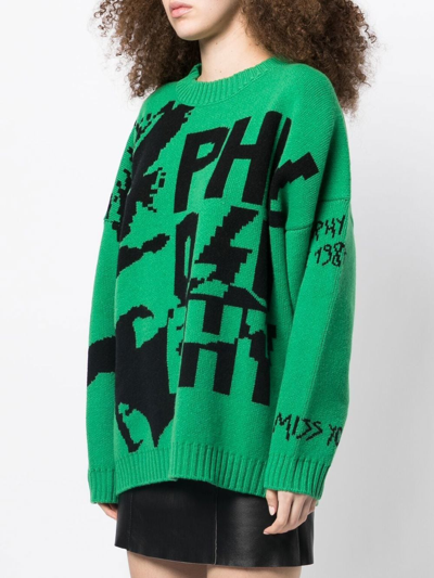 Shop Philosophy Di Lorenzo Serafini Graphic-print Virgin-wool Jumper In Grün