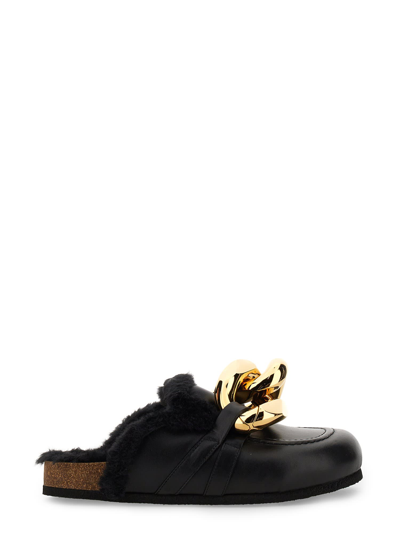 Shop Jw Anderson Mule Chain With Eco-fur In Nero
