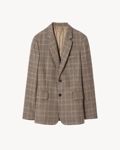 Shop Nili Lotan Plaid Daniel Blazer In Brown/olive Plaid