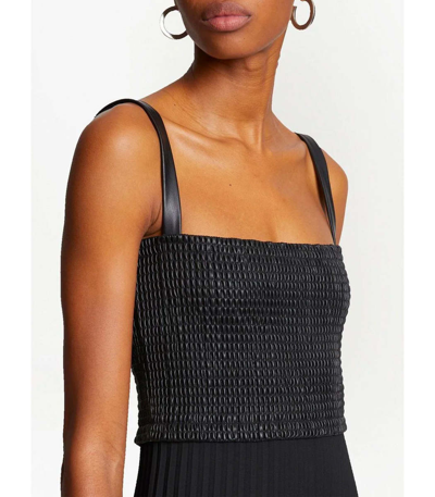 Shop Proenza Schouler White Label Faux Leather Crepe Pleated Dress In Black