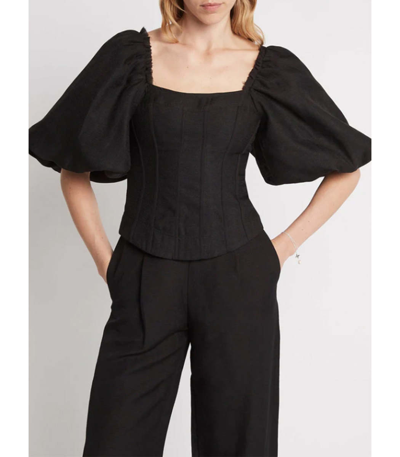 Shop Aje Cecile Puff Sleeve Corset Top In Black