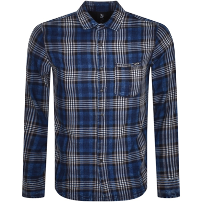 Shop Replay Checked Long Sleeved Shirt Blue