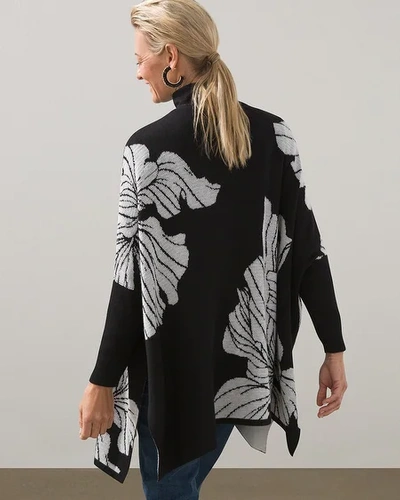 Shop Chico's Jacquard Sweater Ruana In Black/white