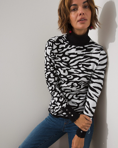 Shop Chico's Ecovero Animal Jacquard Turtleneck Sweater In Black