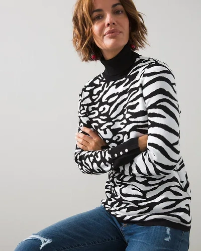 Shop Chico's Ecovero Animal Jacquard Turtleneck Sweater In Black
