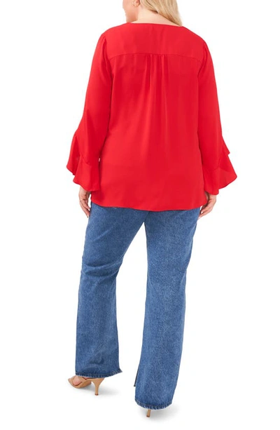 Shop Vince Camuto Flutter Sleeve Crossover Georgette Tunic Top In Luxe Red