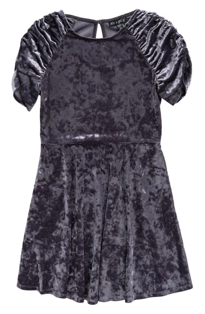 Shop Ava & Yelly Kids' Crushed Velvet Cinched Sleeve Dress In Dark Grey