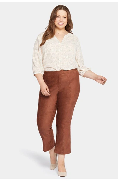 Nydj Pull-on Ankle Slim Bootcut Faux Suede Pants In Coffee Bean