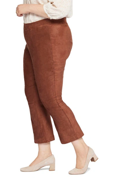 Shop Nydj Pull-on Ankle Slim Bootcut Faux Suede Pants In Coffee Bean